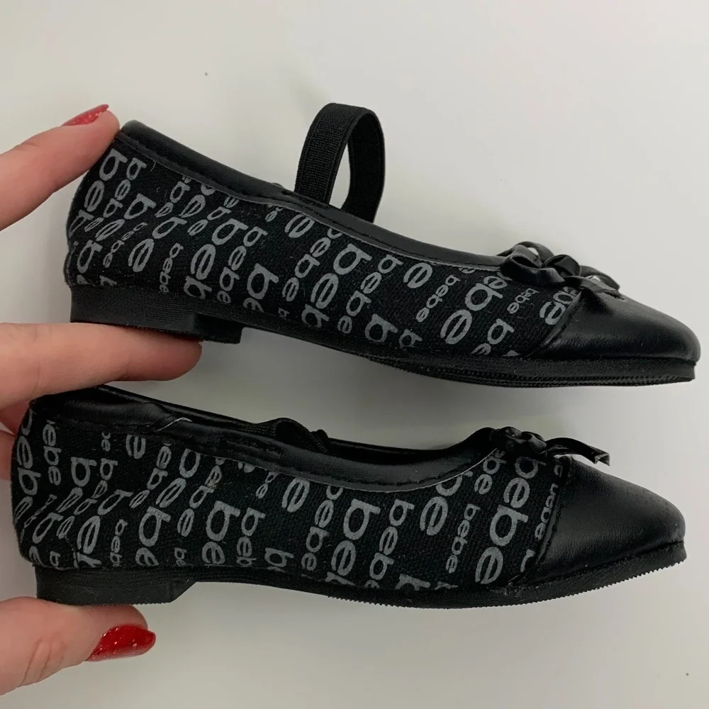 Bebe Girl's Black & Silver Logo Ballet Flats